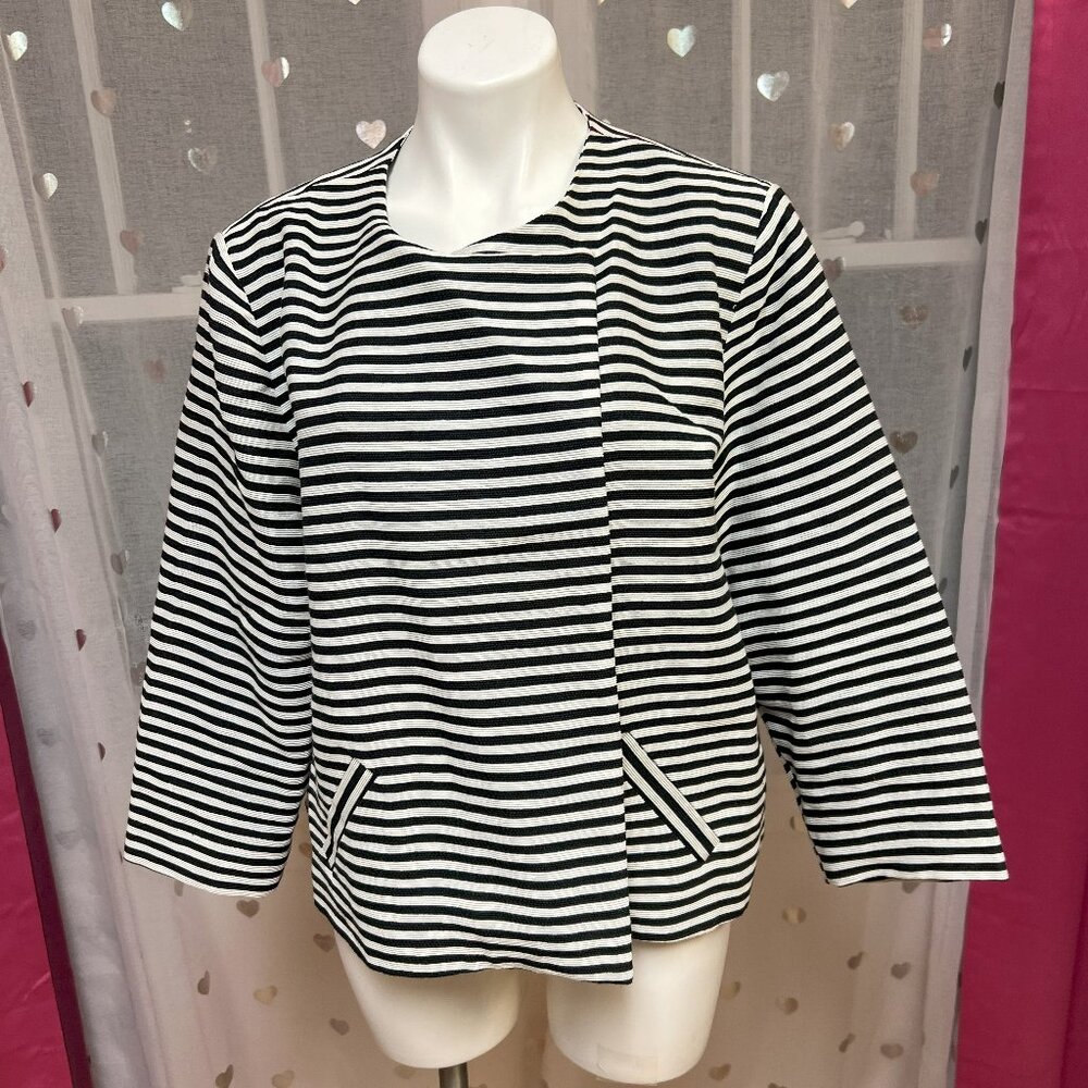 #118 Chico's White Black Striped Dress Jacket Blazer Size 3 (16)
